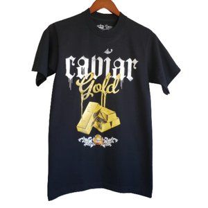 Caviar Gold Apparel Womens T-Shirt Black with white & Gold Graphics Size Small